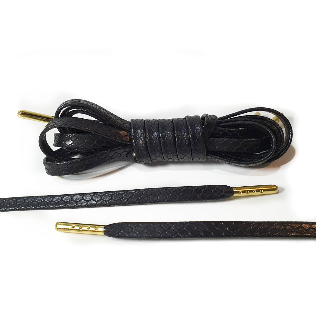 Black Snakeskin Leather Laces