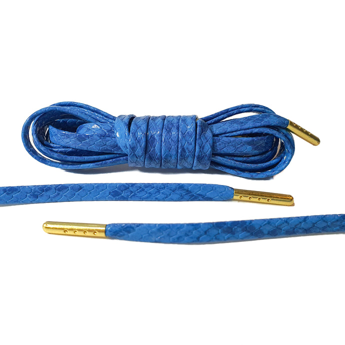 Blue Snakeskin Leather Laces