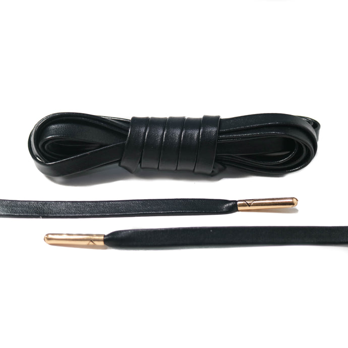 Black Leather Laces - Gold