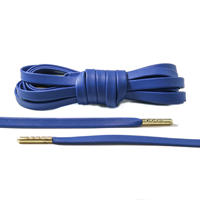 Blue Leather Laces - Gold
